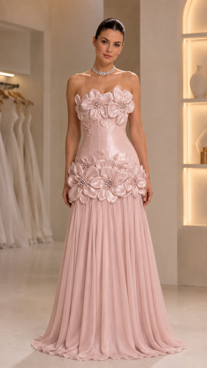 Floral Strapless Gown
