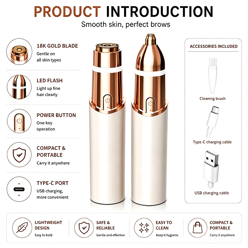 2 in 1 facial & eyebrow hair trimmer for Women,Portable Rechargeable Shaver
