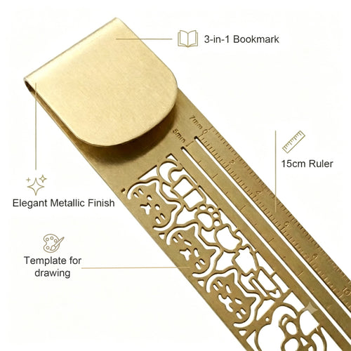 🐱✨ Cat Lover’s 3-in-1 Metal Bookmark Ruler | Bookmark, Ruler & Stencil